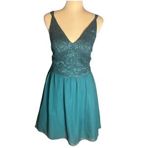 Speechless Green Emerald Sparkle Lace Mesh chiffon Mini Party Prom Dress Size 5